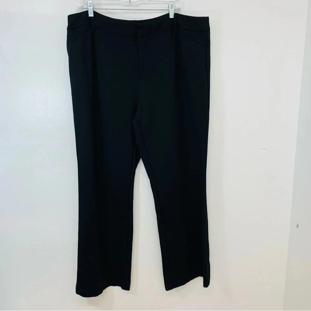 Lord & Taylor Pants Woman Size 3X ‎ Black Straight Leg Front Zip Pockets Stretch
